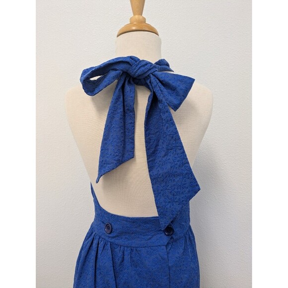 Betsey Johnson Blue Halter Floral Eyelet Mini Wrap Dress sz 6 Bow Coquette - Picture 8 of 12